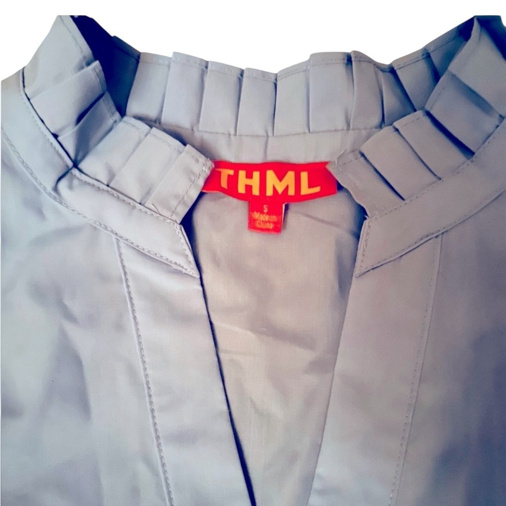 THML Mini Swing Dress Small Icy Baby Blue Poplin Pleated 3/4 Sleeve A Line NWOT - Picture 8 of 15